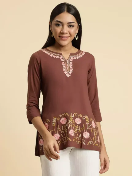 Hiba Brown Short Kurti